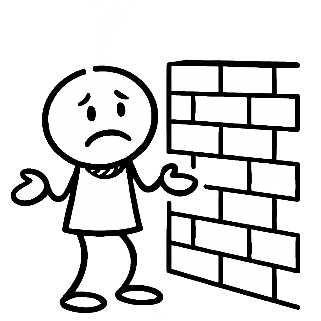 Mann Mauer Ein Strichmännchen ratlos vor einer Mauer - unklare Kommunikation in Bildform.
