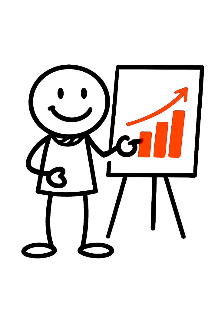 Mann Flipchart Strichmännchen vor einer Flipchart. Arbeite an deiner Kommunikation. So erreichst du deine Zielpersona.
