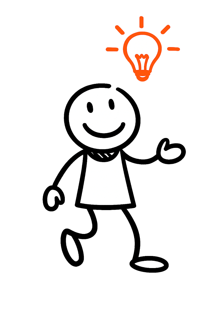 Sketchnote eines Strichmännchens mit Glühbirne über dem Kopf.