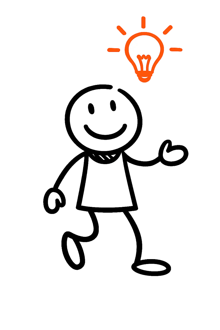 Strichmännchen mit Glühbirne über dem Kopf. "Abenteurer" sind kreativ und neugierig.