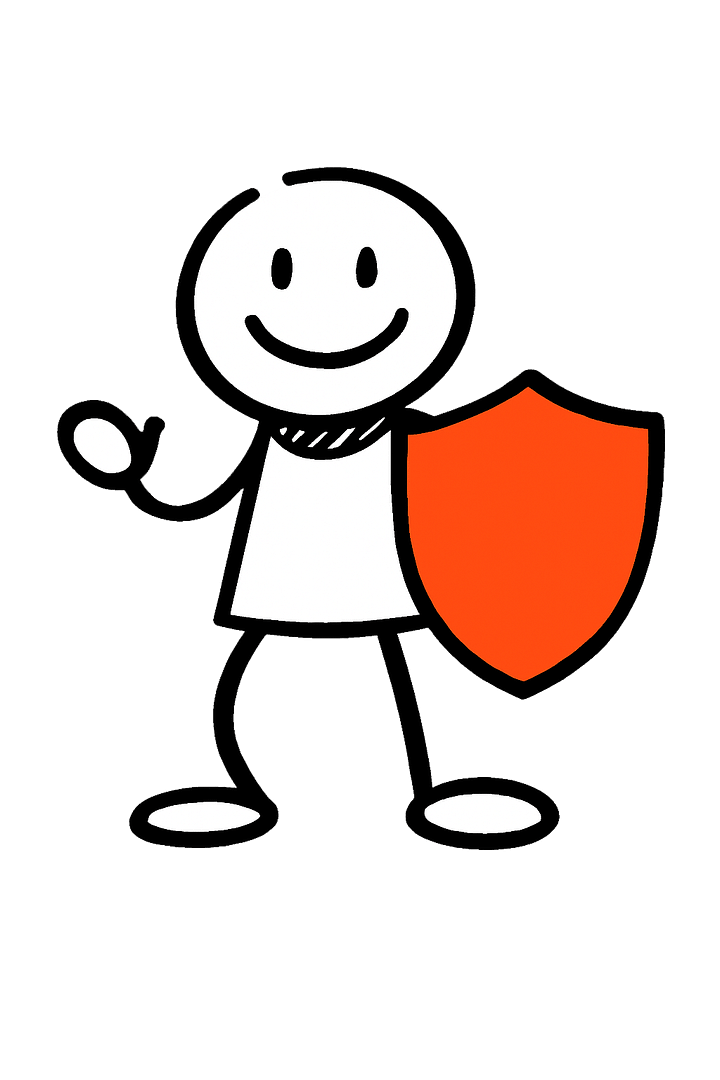Strichmännchen mit einem Abwehrschild in der Hand. "Sicherheitsorientierte" sind eher vorsichtig.