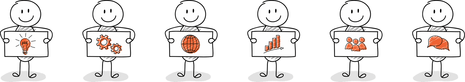 Viele Strichmännchen mit unterschiedlichen Symbolen.