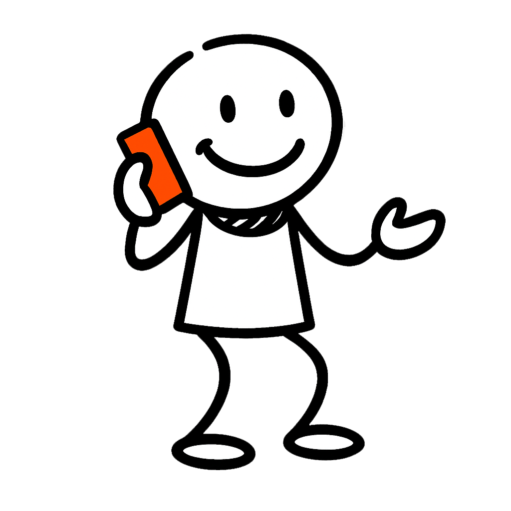 Mann Handy Strichmännchen mit Handy am Ohr. Kommunikation hat viele Gesichter.