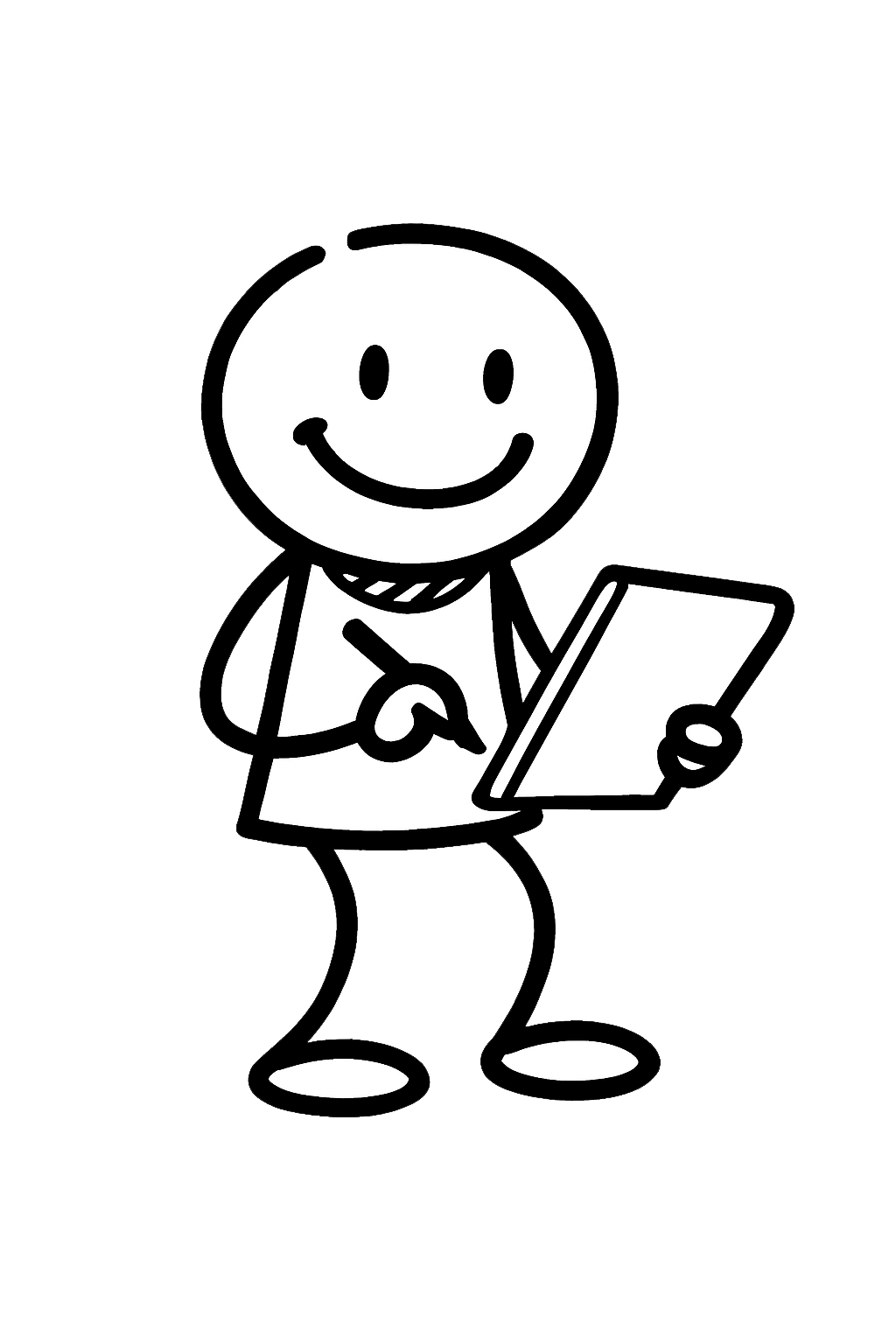 Mann Notizbuch Strichmännchen mit Notizblock und Stift in der Hand. Storytelling fesselt dein Zielpublikum.