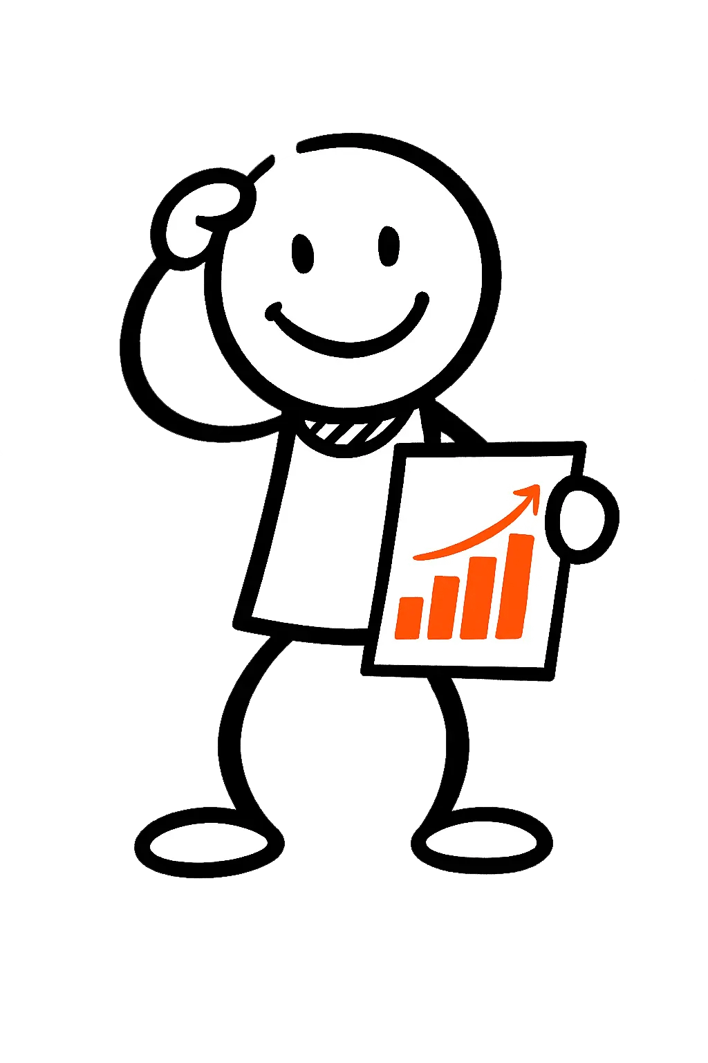 Typ-Analytiker Strichmännchen mit einer Statistik in der Hand. "Analytiker" gehen sehr geplant vor.