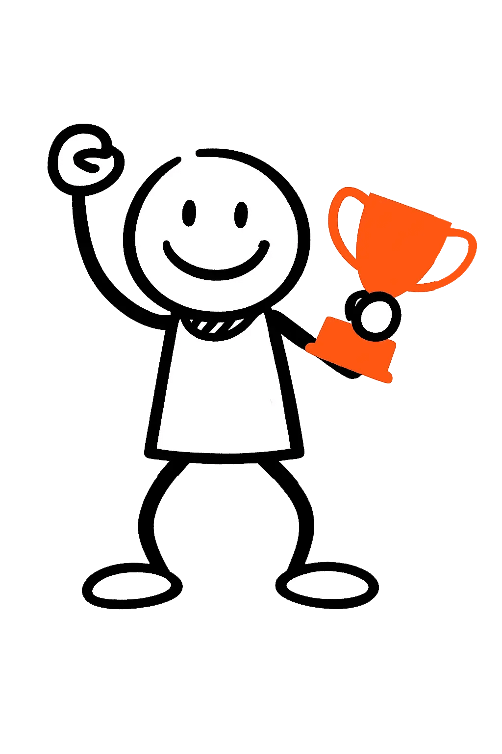 Typ-Macher Strichmännchen mit Pokal in der Hand. KernTyp Macher.